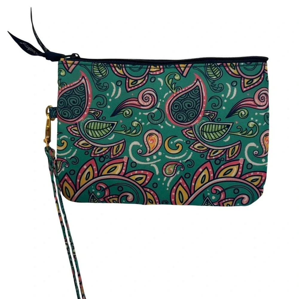 Simply Southern Teal Paisley ID Wristlet Wallet Zip Pouch with Clear Window